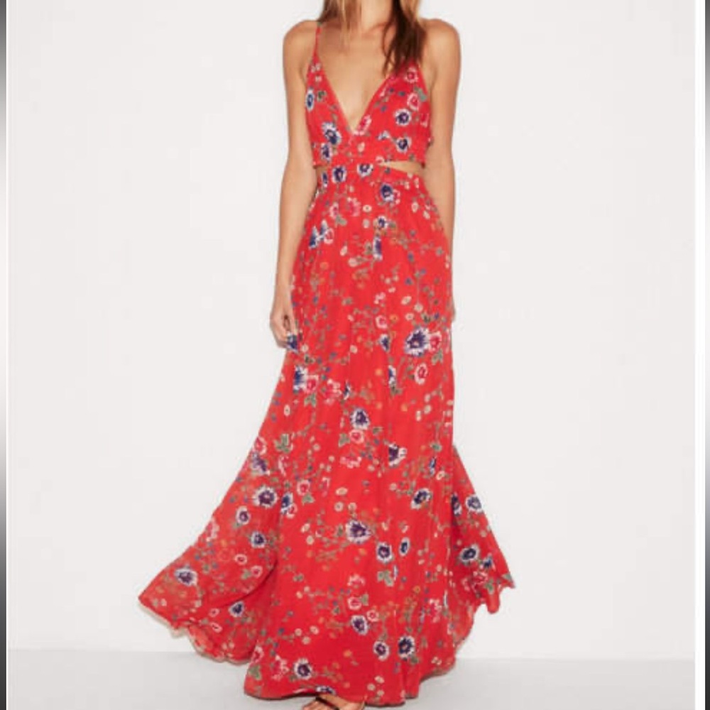 Express Vibrant Red Floral Maxi Dress